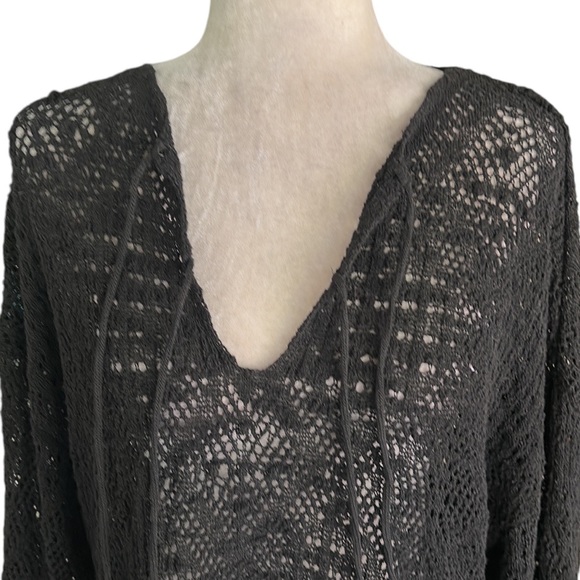 Zara Black Textured Pointelle Knit Double Tie Mini Dress / Tunic Sweater - M - Picture 9 of 16